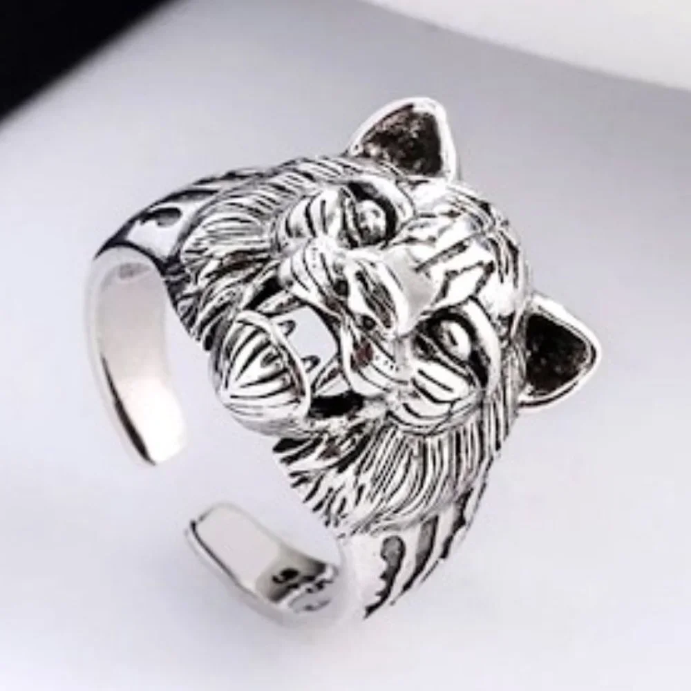 STERLING SILVER LION HEAD VIKING RING